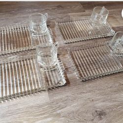 Vintage Hazel Atlas1940’s Orchard Crystal Snack Set  & Vintage Crystal Plates