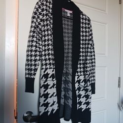 Womens XS Houndstooth Long Cardigan 
