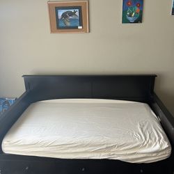 Dark Wood Daybed Frame with Memory Foam Mattress & Storage Drawers