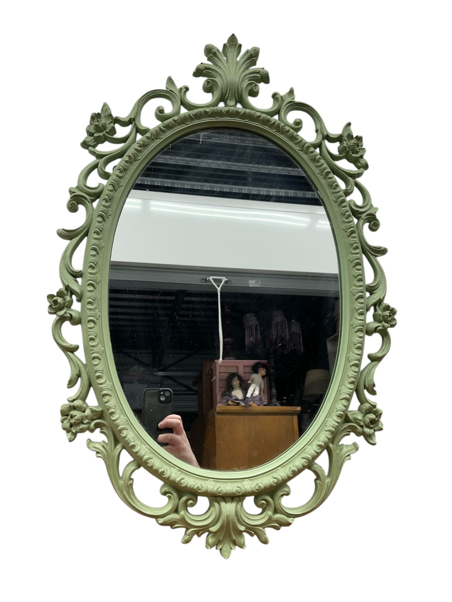 Beautiful Vintage Baroque Ornate Green Mirror