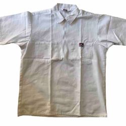 Adult Men Medium White Canvas Work Shirt Painters Half Zip Collar Short Sleeve