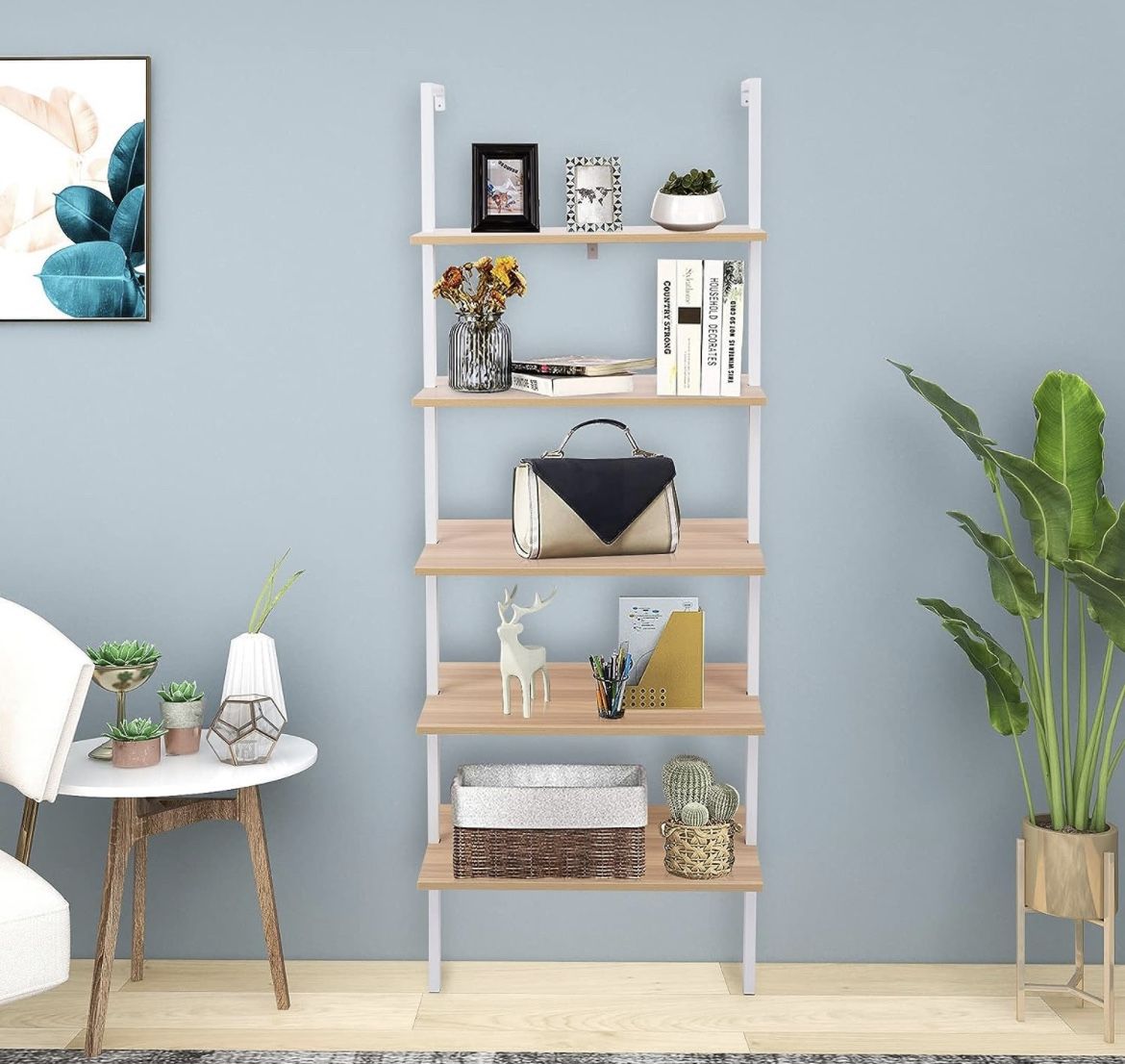 Wood Ladder Bookshelf 5-Tier