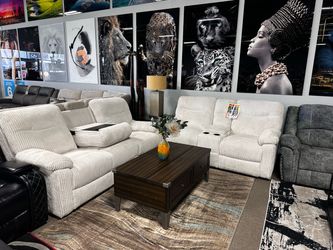 Cream Corduroy Reclining Sofa Set! 🏠🤍📦