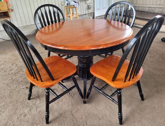 Pedestal Dining Table And 4 Chairs/Butterfly Leaf/Black/Oak/Rustic/Farmhouse/Distressed/Shabby/Rare
/Set/Orange/Solid Wood/ Round/ Oval/Heavy