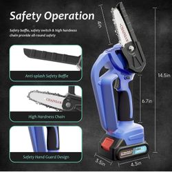 Mini Chainsaw, 4-Inch Battery Powered Electric Chainsaw Cordless with 2 Batteries 2 Chains, 21V 2000mAh Rechargeable Handheld Mini Chain Saw with Secu