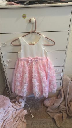 Girls Pink Rosette Flower Girl Dress
