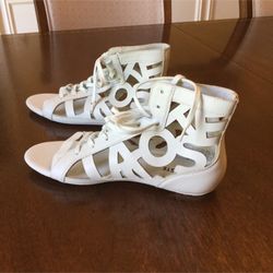 LACOSTE Logo Open Toe Lace up Flat EUC Sz.7