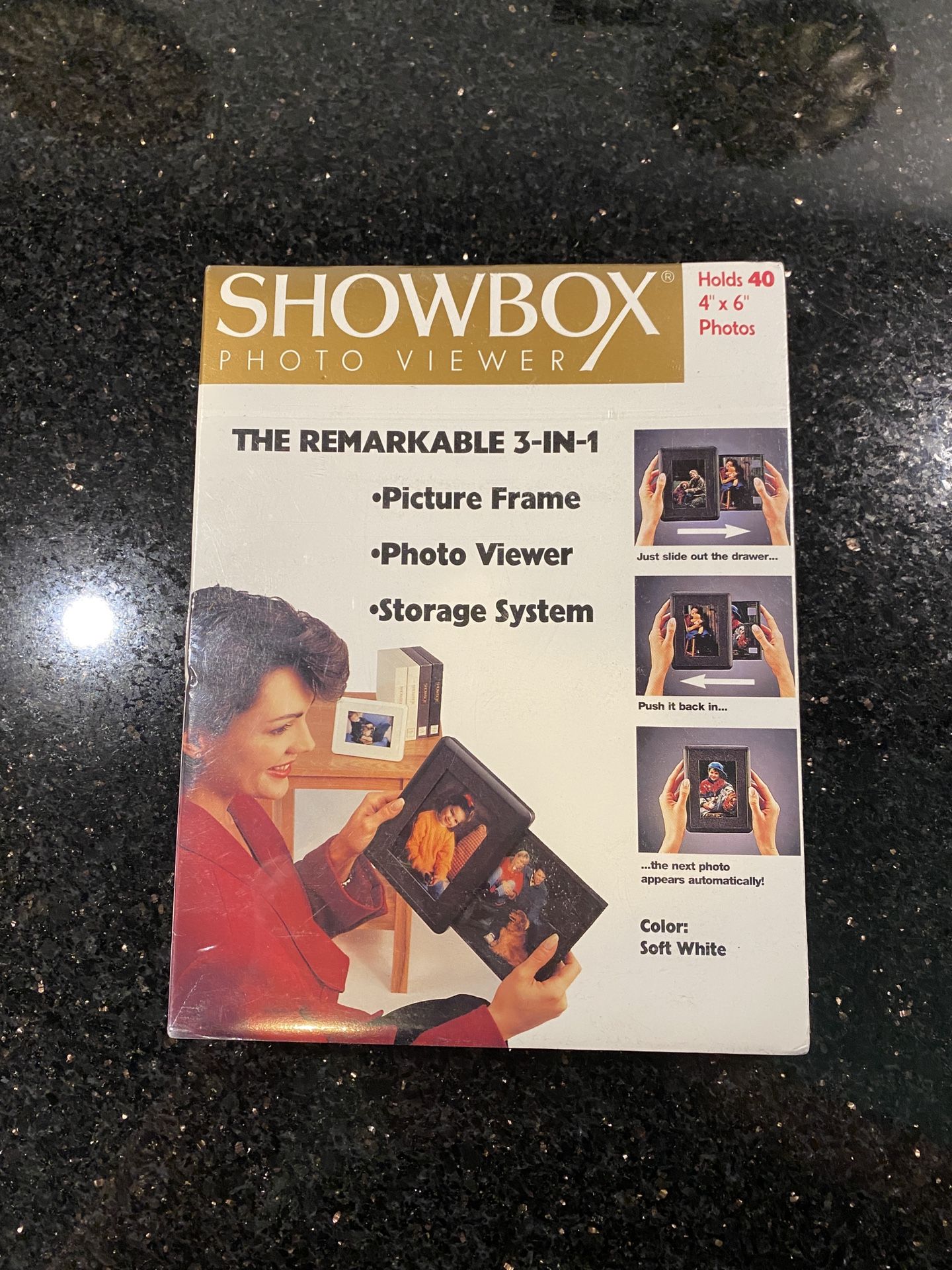 3-in-1 SHOWBOX Picture Frame & Photo Viewer & Storage Holds 40 6x4” Photos
