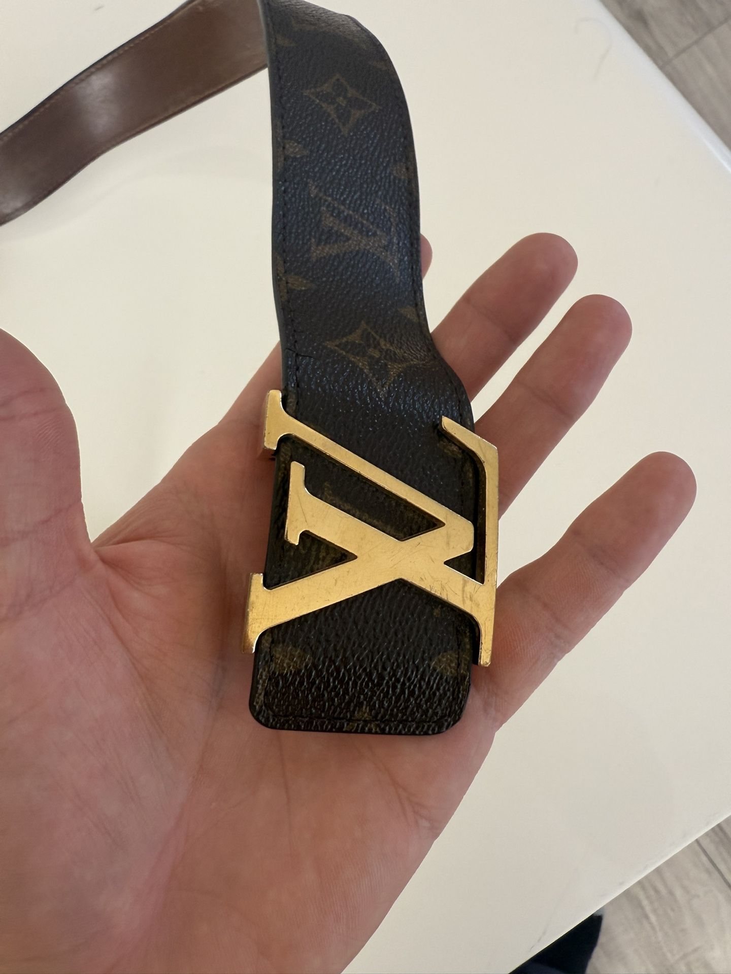 FOR SALE: Authentic Louis Vuitton Men’s Belt - Size 31 - Gold Buckle