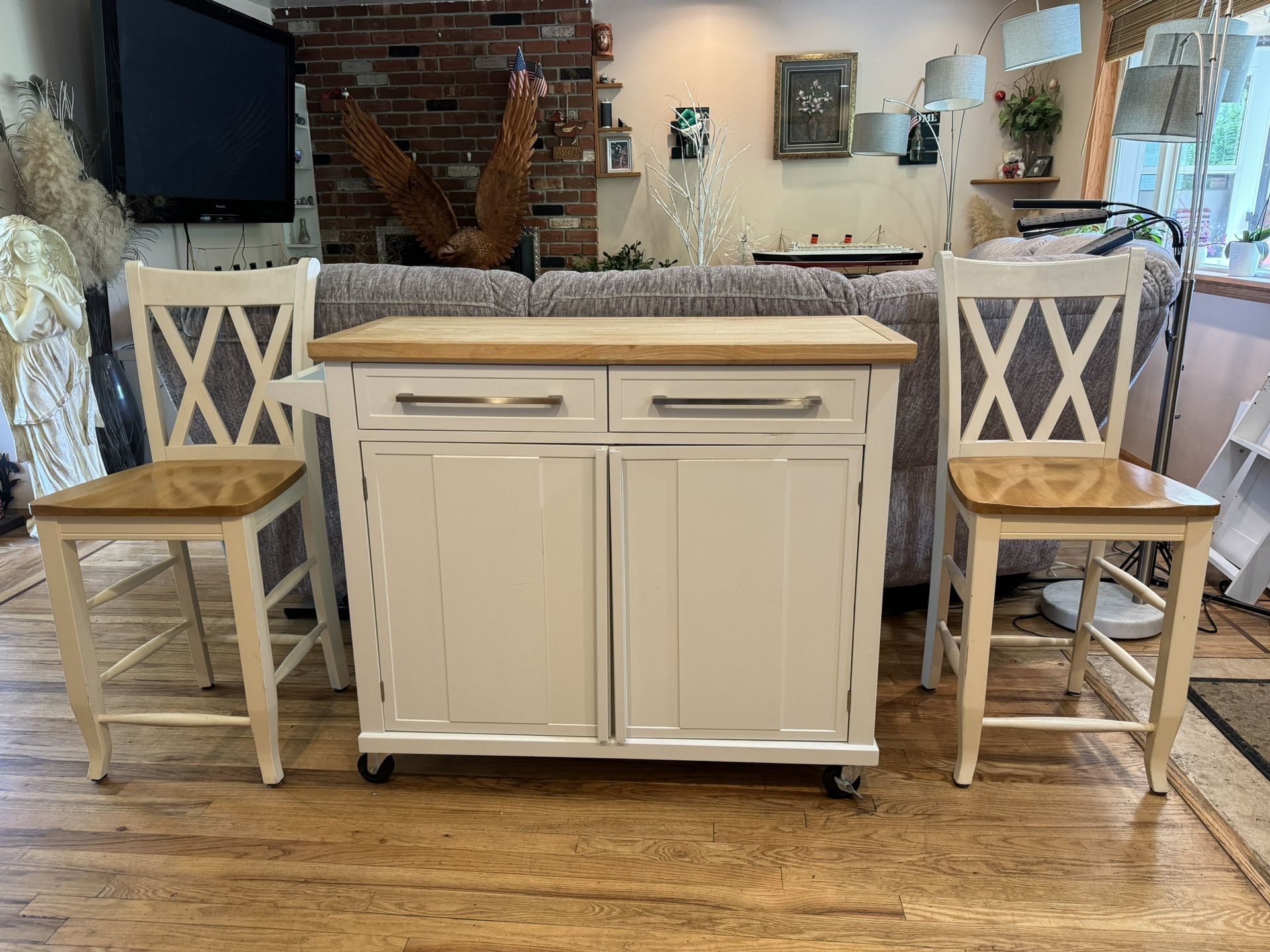 Kitchen island cart Come with 2 Bar Stools - ( Extra Counter Space).