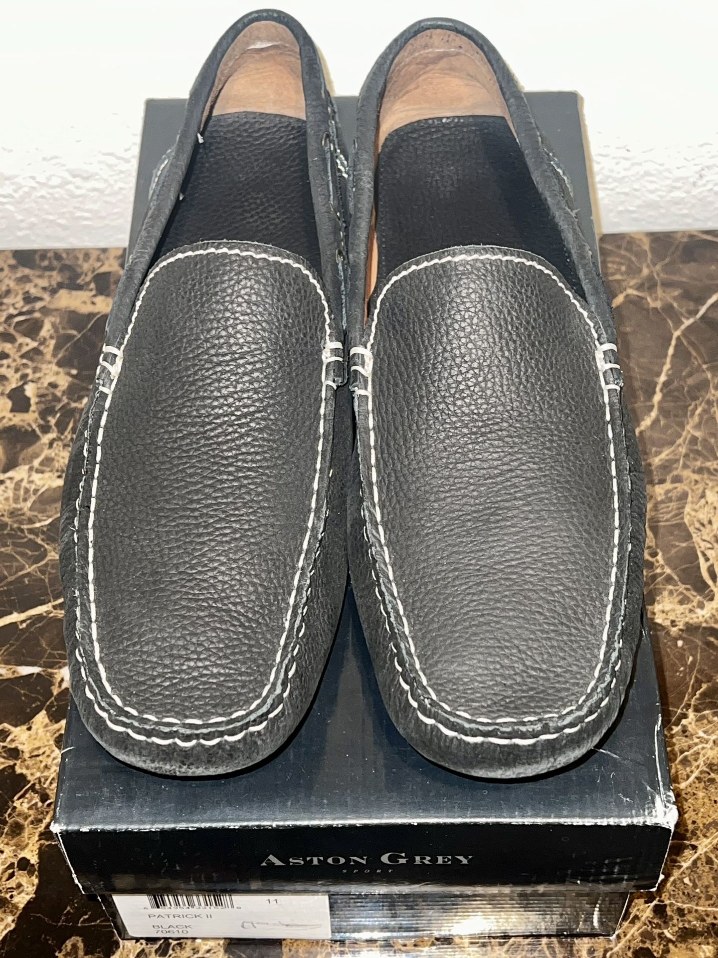 ASTON GREY SPORT BLACK LEATHER LOAFERS MENS 11