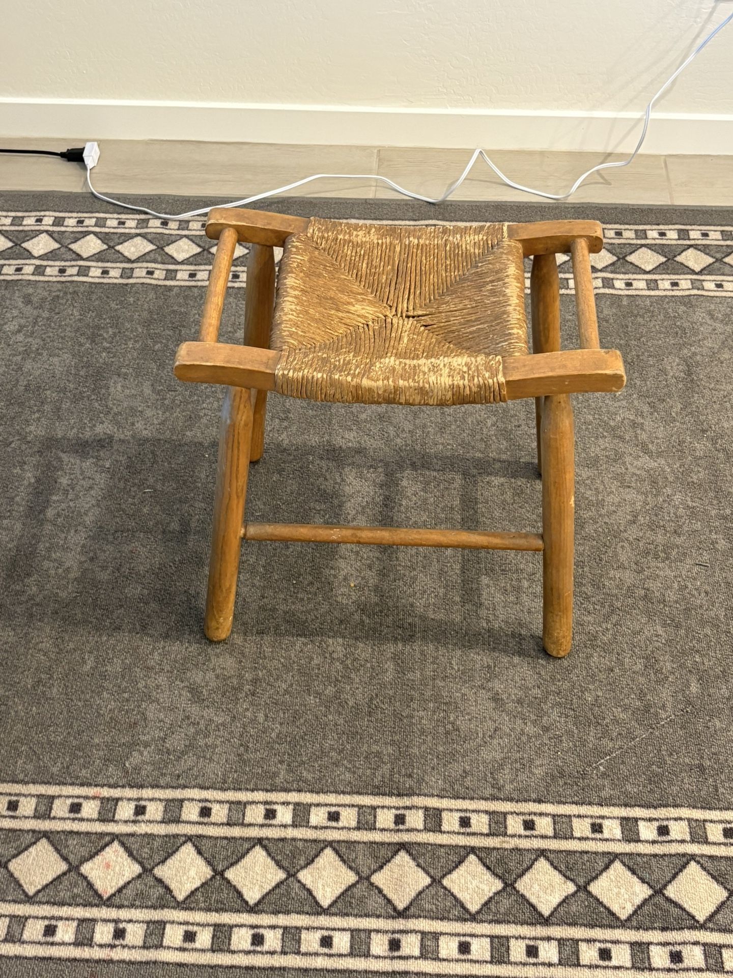 Wooden Stool with Woven Seat