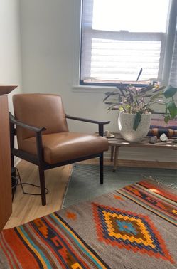 West Elm Mid-Century Leather Show Wood Chair