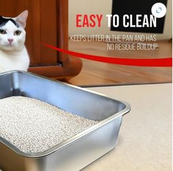 New Stainless Steel XL Cat Litter Box - XL Litter Box for Big Cats - Large Cat Litter Box - Never Absorb