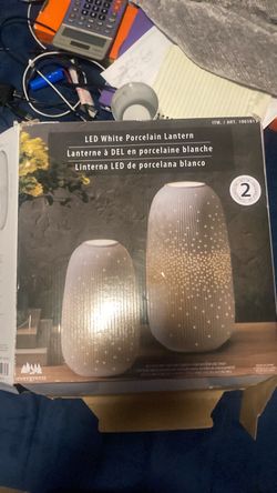 Evergreen LED White Porcelain Lantern Set of 2