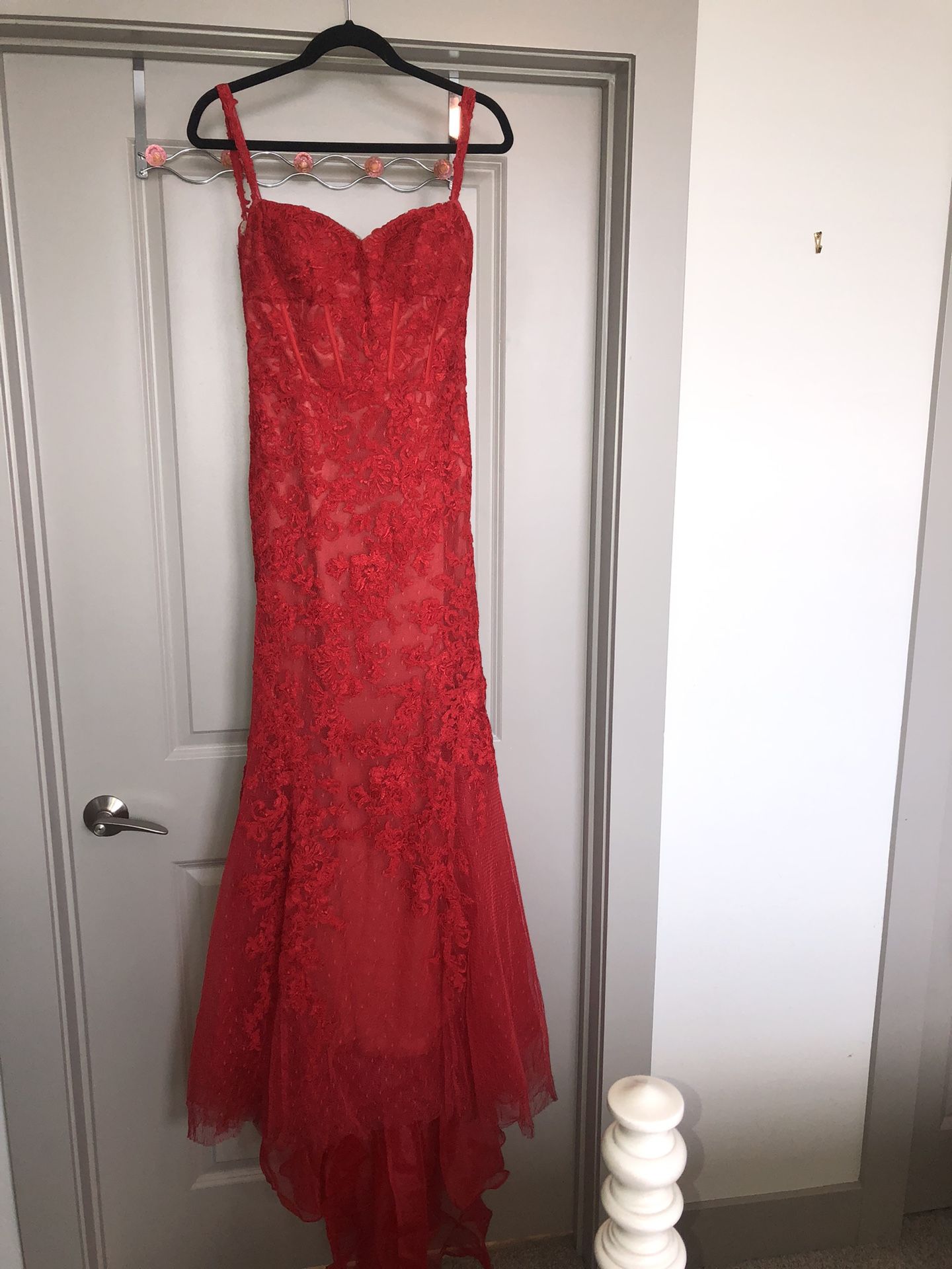 Red Laced Prom Dress Size 6
