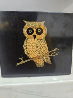 Vintage Couroc Owl Trinket Box • Mid Century California Jewelry Box • Black Resin Keepsake Box • Owl Decor • Wildlife Gift
