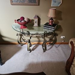 Glass Iron Console Table 