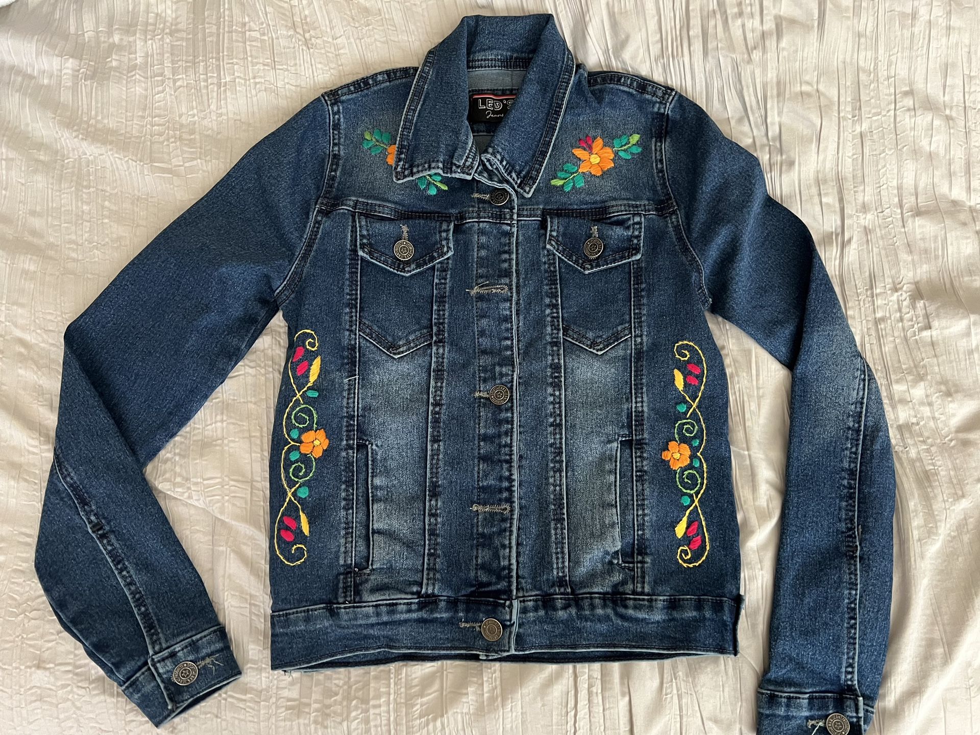 Mexican Floral Embroidered Jean Jacket