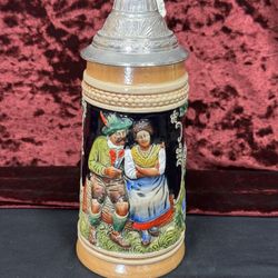 German Beer Stein Stoneware with Pewter Lid