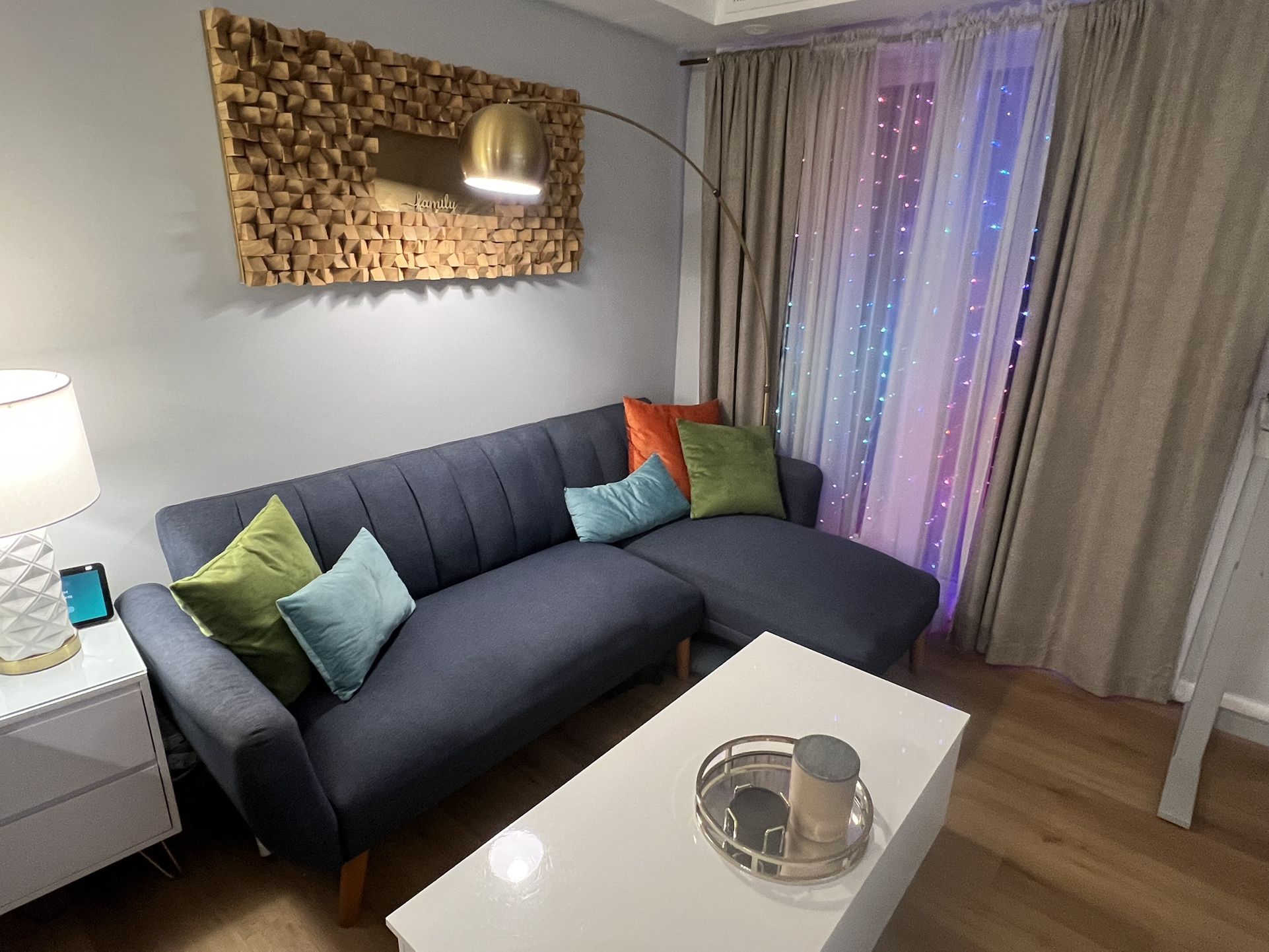 Novogratz Brittany Sectional Futon Sofa, Blue Linen