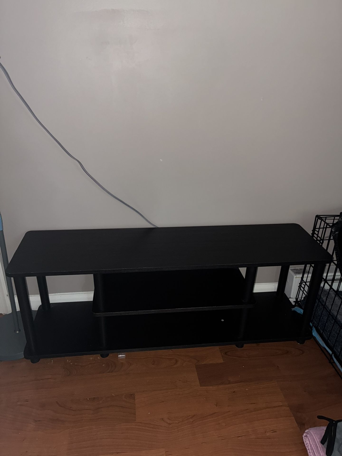 Compact Black Entertainment Stand with Open Shelves