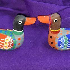 Vintage Pair of Hand Carved and Painted Korean Wedding Ducks