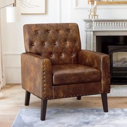 Yellowish Brown Leather Accent Chair 