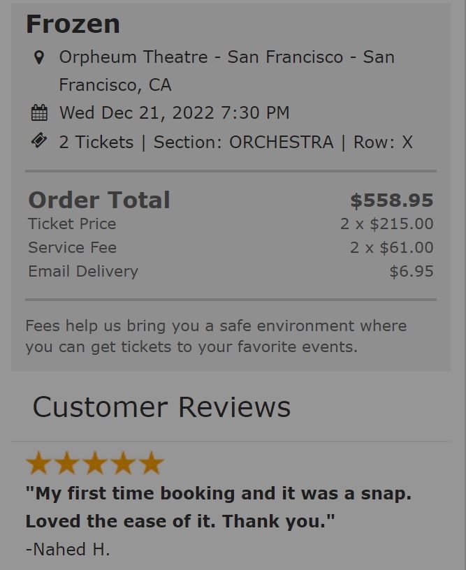 2 Disney's frozen show tickets Dec 21, 7:30pm
