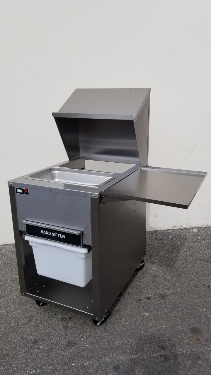 BKI BT-24M Breading Work Table & Sifter Drawer, 6"h Lower Receiving White Pan