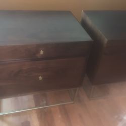 Pair(2) Of Walnut End Tables/night Stands W 2 Drawers