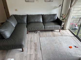 Gray Leather L-Shaped Sectional Sofa
