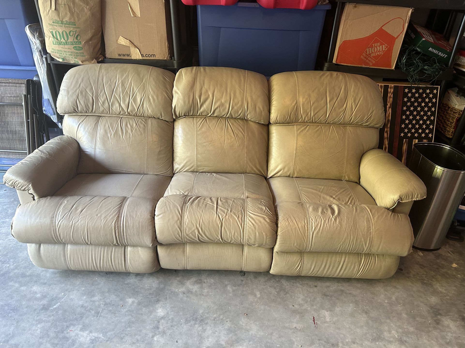 Leather Reclining Beige Couch 
