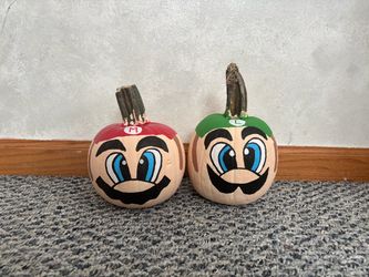 Hand painted pumpkins Mario and Luigi