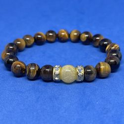 NATURAL Charged Tiger Eye & Rutilated Bracelet (known For : Draw Off Negativity ,decision & $ Making, Cleanses Aura)
