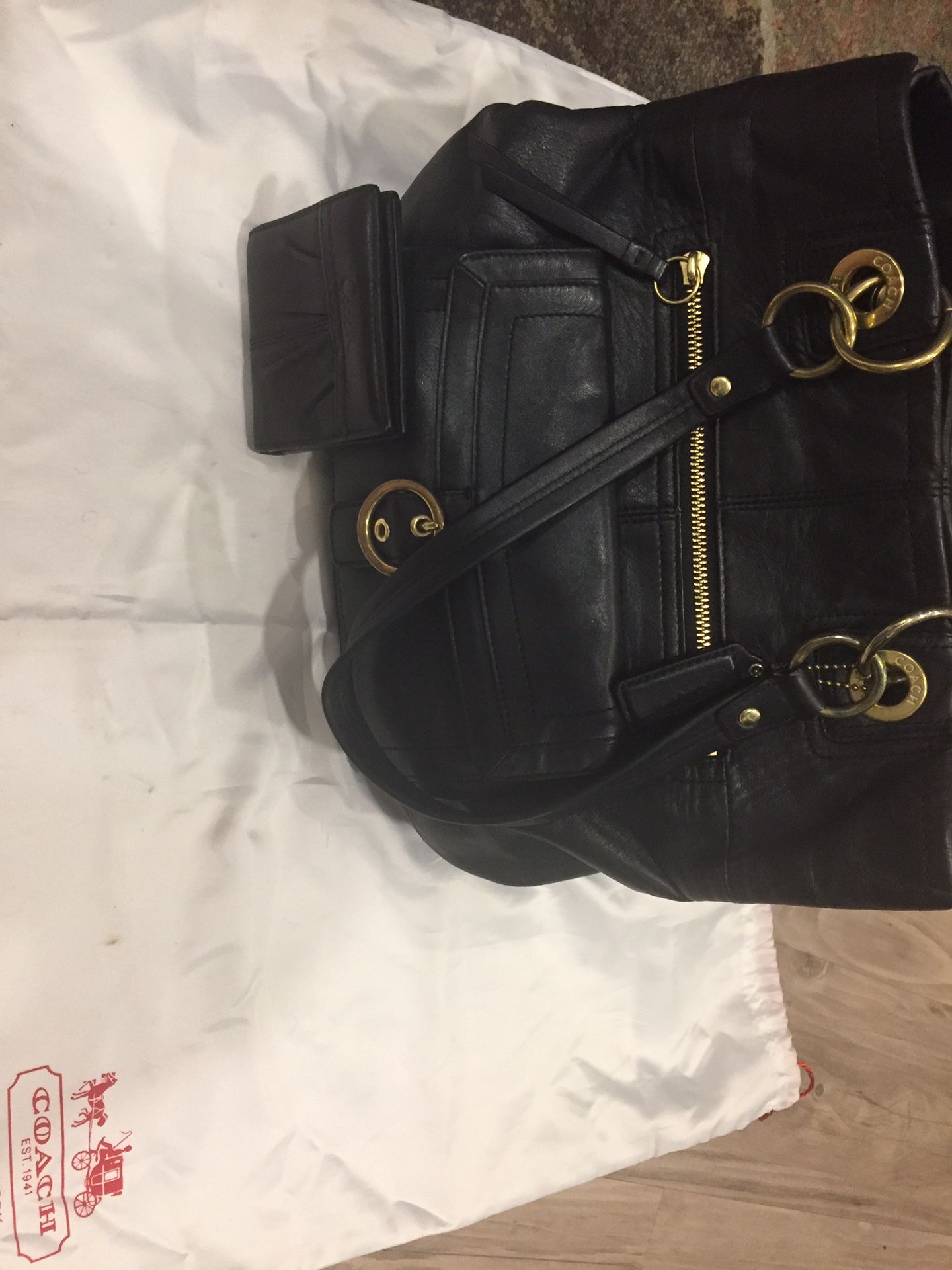 Coach purse and matching coach wallet- black leather- $90 comes with coach dust cover