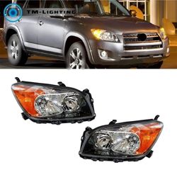 Pair of Black Headlights Headlamps For 2009-2011-2012 Toyota Rav4 Replacement