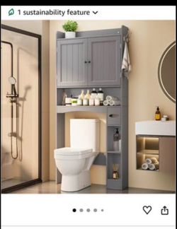 Gray Over-the-Toilet Storage Cabinet with Side Shelves