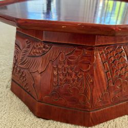 Antique -1 of a kind Chinese tea serving table, 12 sided, engraved dragon