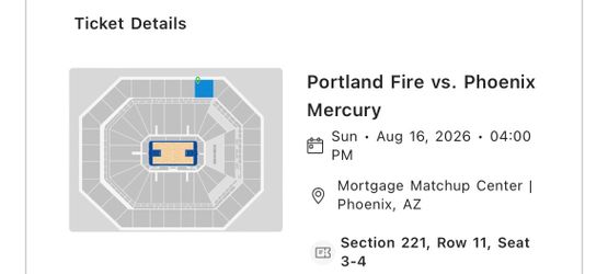 Portland Fire vs Mercury 8/16 Sun