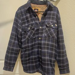 Mens Dickies Blue Flannel Fleece Lined Jacket Size S