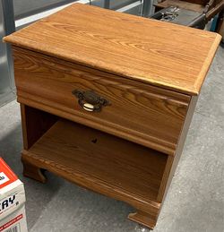 Real Wood Nightstand with Drawer & Bottom Shelf – Solid Wood Side Table