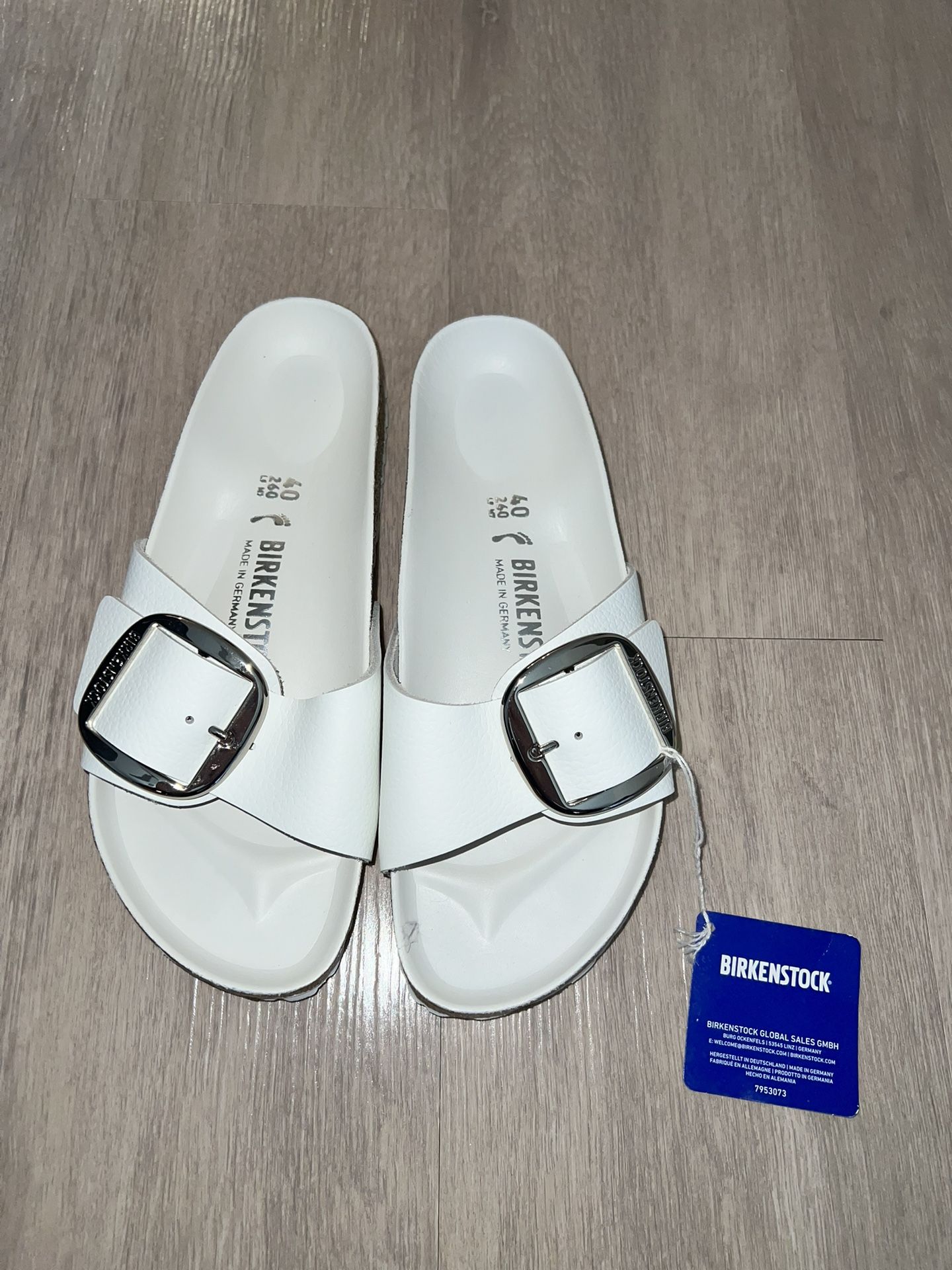 Birkenstock Madrid Big Buckle Slide Sandals White Leather Sz 40/9