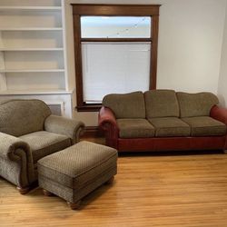 Flex Steel Sofa, Chair, And Ottoman Leather & Fabric Upholstered $800 OBO.