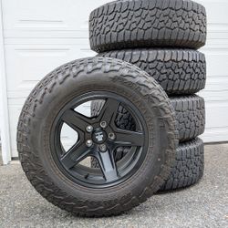 Set of 5 Mammoth matte black 17" wheels + Falken all-terrain 32" tires - Perfect Jeep upgrade! 👍