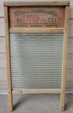 Vintage National Atlantic Washboard Co. No.511 Wood Ribbed Glass