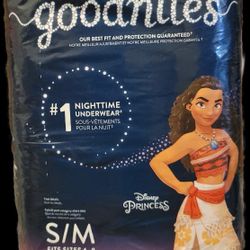 Brand New Goodnites Disney Princess Moana Night Time Underwear  Size S/M 14 Count