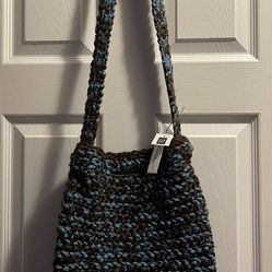Gap Thick Knit Purse Detachable Strap Aqua And Brown new with tag smoke free