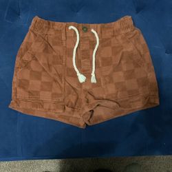 Brown Checkered Cotton Shorts With Tie