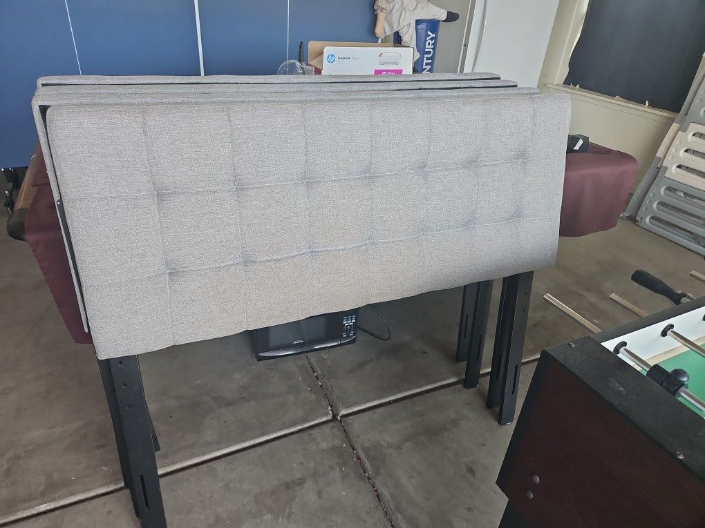 Full Size Bed Gray Fabric Headboard 